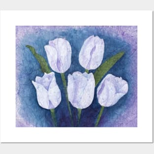 White Evening Tulips on Masa Paper Posters and Art